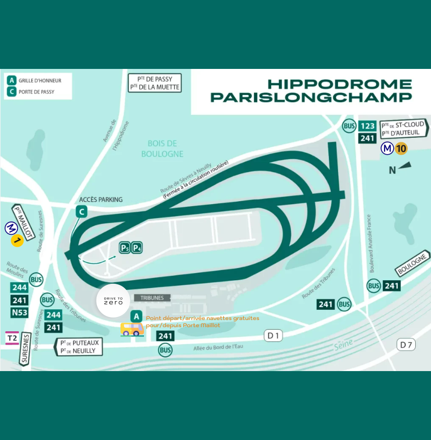 Plan d'accès à l'Hippodrome de Longchamp
