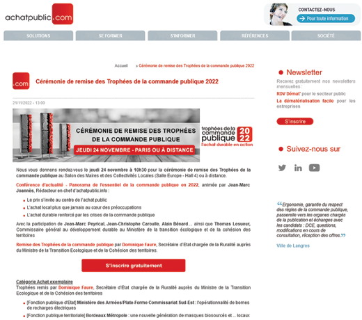 Cérémonie de remise des Trophées de la commande publique 2022