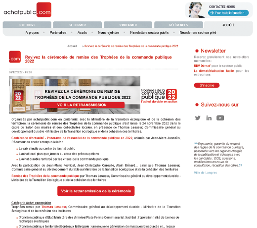 Revivez la cérémonie de remise des Trophées de la commande publique 2022