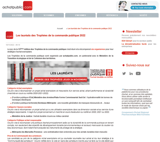 Les lauréats des Trophées de la commande publique 2022