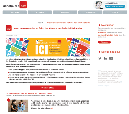 Venez nous rencontrer au Salon des Maires et des Collectivités Locales