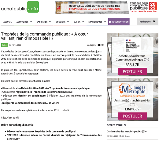 Trophées de la commande publique : « A cœur vaillant, rien d’impossible ! »