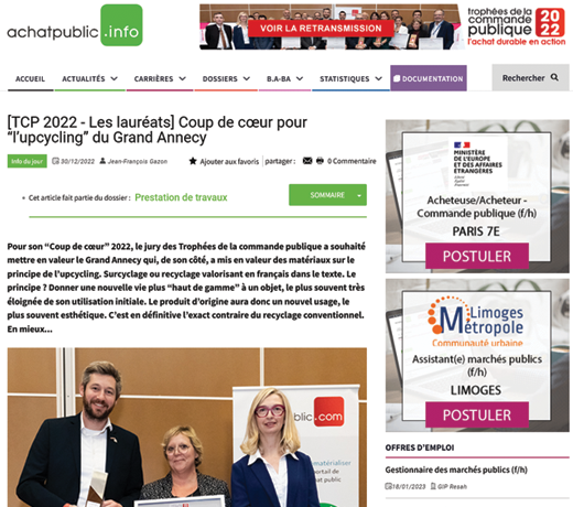 [TCP 2022 - Les lauréats] Coup de cœur pour “l’upcycling” du Grand Annecy