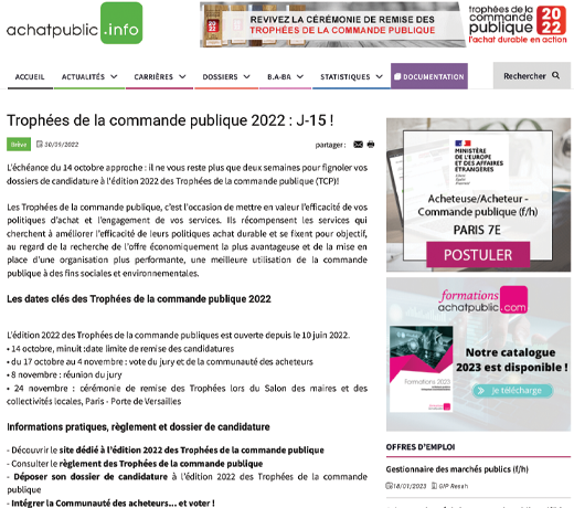 Trophées de la commande publique 2022 : J-15 !
