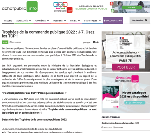 Trophées de la commande publique 2022 : J-7. Osez les TCP !