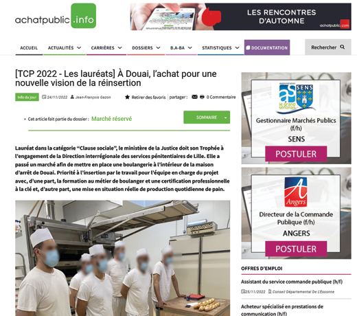 [TCP 2022 - Les lauréats] À Douai, l’achat pour une nouvelle vision de la réinsertion