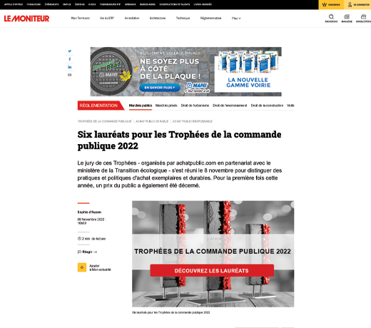 Six lauréats pour les Trophées de la commande publique 2022