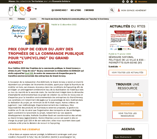 Prix Coup de cœur du jury des Trophées de la commande publique pour “l’upcycling” du Grand Annecy 