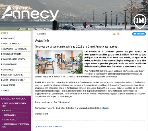 Trophées de la commande publique 2022 : le Grand Annecy est lauréat !