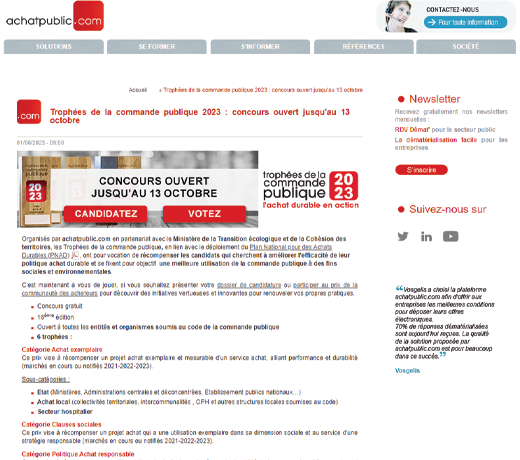  Trophées de la commande publique 2023 : concours ouvert jusqu'au 13 octobre 