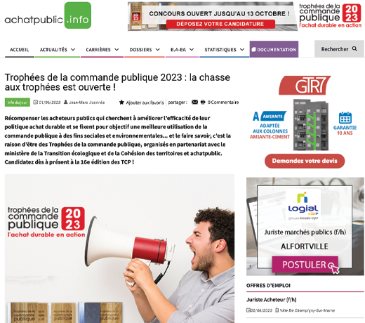 Trophées de la commande publique 2023 : la chasse aux trophées est ouverte ! 