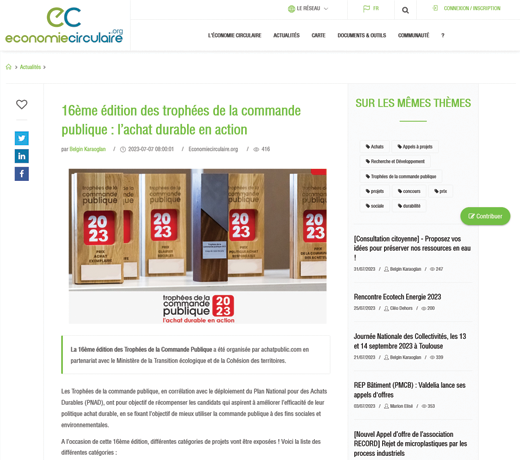 16ème édition des trophées de la commande publique : l’achat durable en action