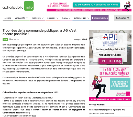 Trophées de la commande publique : à J-5, c’est encore possible !