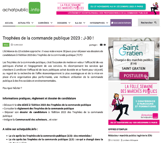 Trophées de la commande publique 2023 : J-30 !