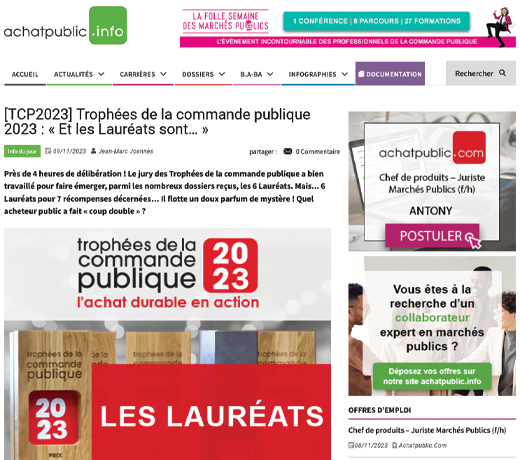 [TCP2023] Trophées de la commande publique 2023 : « Et les Lauréats sont… »