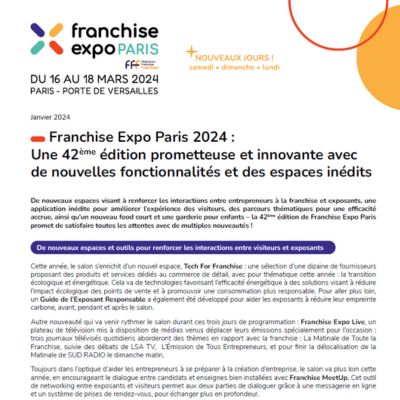 Franchise Expo Paris 2024 : Une 42ème édition prometteuse