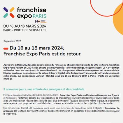 Communiqués de presse franchise Expo Paris