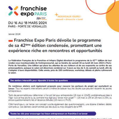 Franchise Expo Paris dévoile le programme de sa 42ème édition