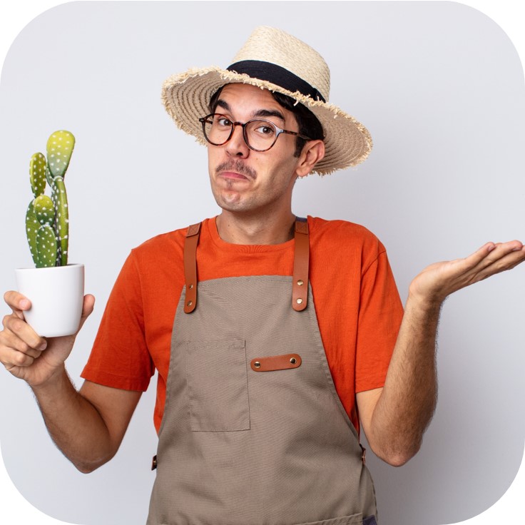Un jardinier avec un cactus