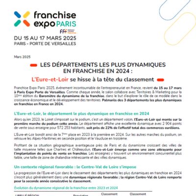 LES DÉPARTEMENTS LES PLUS DYNAMIQUES EN FRANCHISE EN 2024 : L’Eure-et-Loir se hisse à la tête du classement