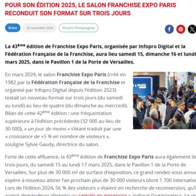 Pour son édition 2025, le salon Franchise Expo Paris reconduit son format sur trois jours