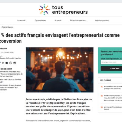37 % des actifs français envisagent l'entrepreneuriat comme reconversion