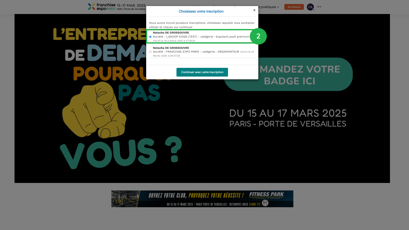 2- Cliquez sur le profil SOCIÉTÉ - Catégorie Exposant Pack Premium