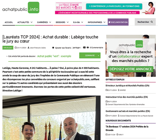 [Lauréats TCP 2024] : Achat durable : Labège touche le jury au cœur
