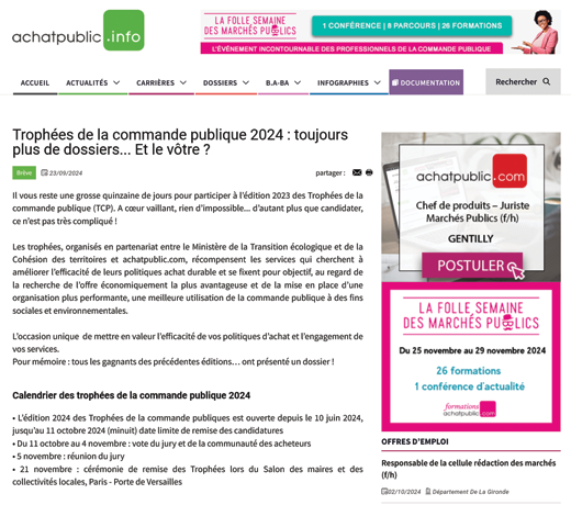 Trophées de la commande publique 2024 : toujours plus de dossiers... Et le vôtre ?