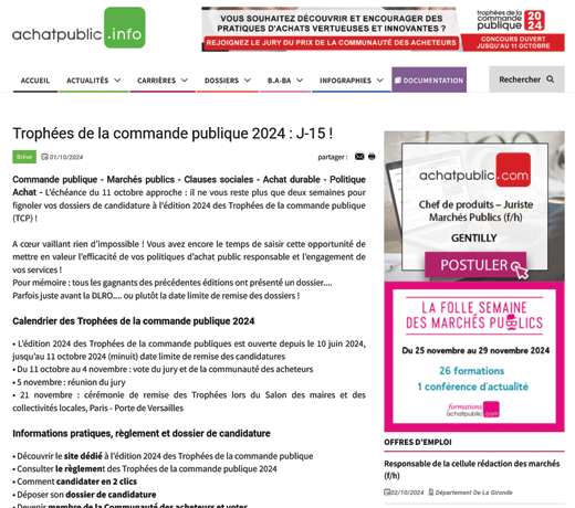 Trophées de la commande publique 2024 : J-15 !
