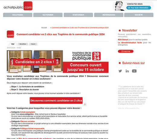 Comment candidater en 2 clics aux Trophées de la commande publique 2024