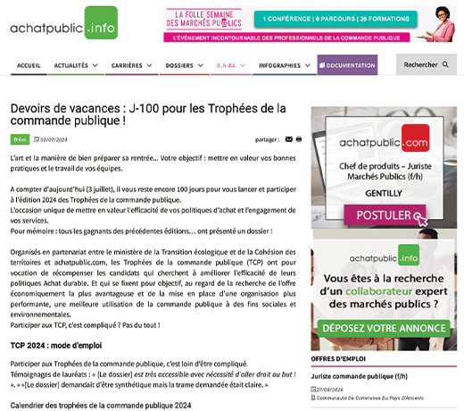 Devoirs de vacances : J-100 pour les Trophées de la commande publique !