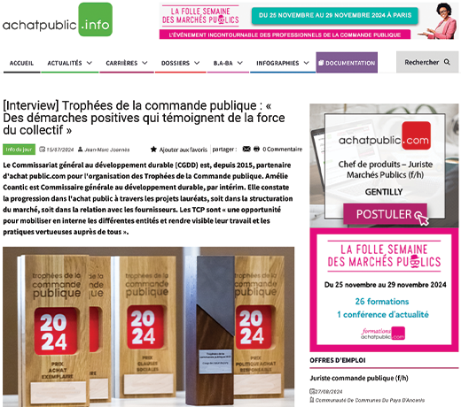 [Interview] Trophées de la commande publique : « Des démarches positives qui témoignent de la force du collectif »