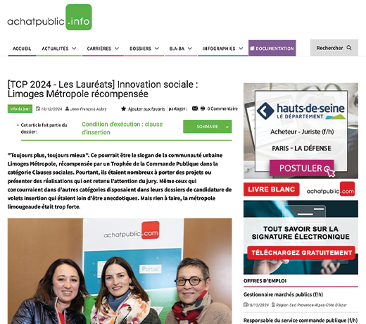 [TCP 2024 - Les Lauréats] Innovation sociale : Limoges Métropole récompensée