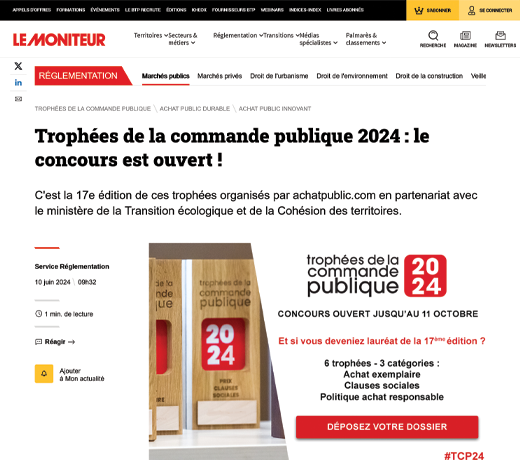 Trophées de la commande publique 2024 : le concours est ouvert !