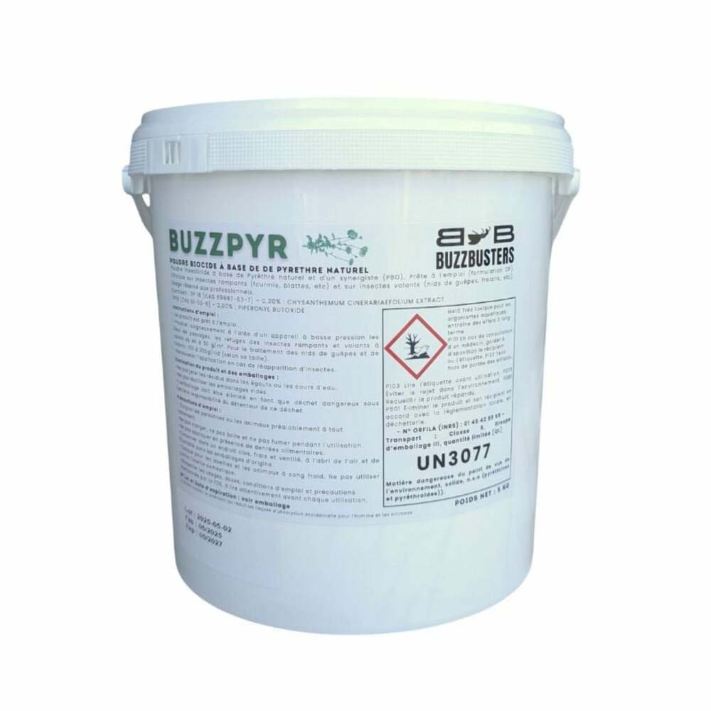 BuzzPyr – Poudre insecticide au pyrèthre naturel pour la destruction de nids de frelons et guêpes – 5 kg
