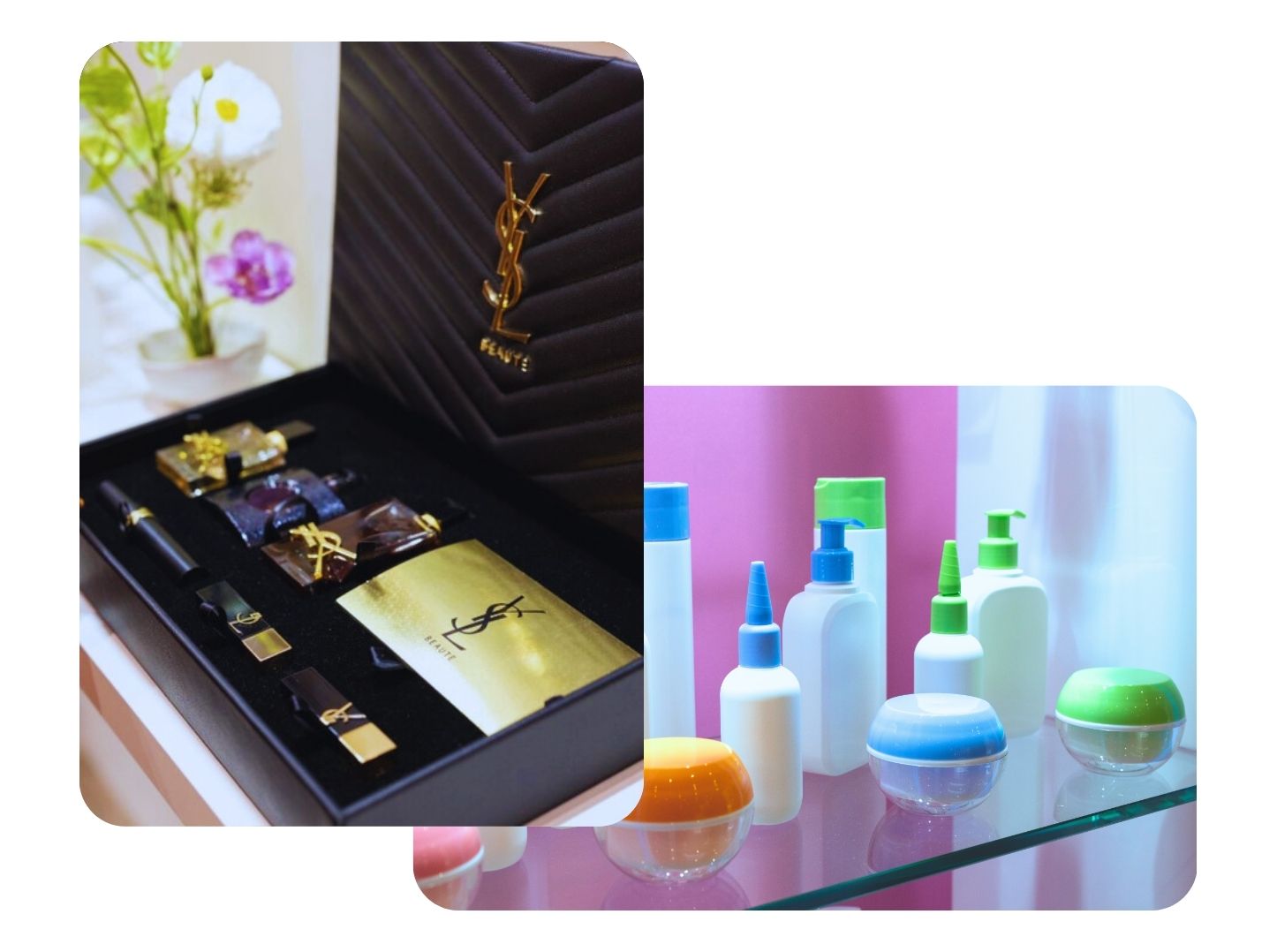 two luxury packages on shelves