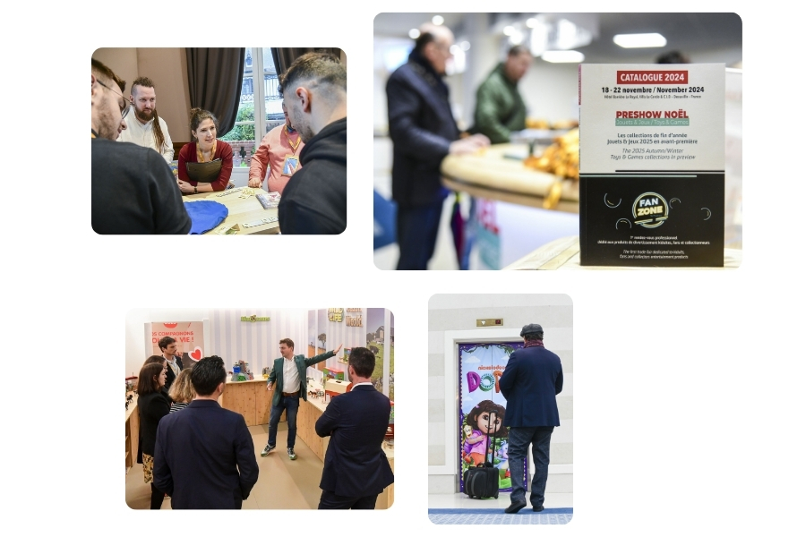 Exposants présentant leurs produits au Preshow Noël Jouets & Jeux