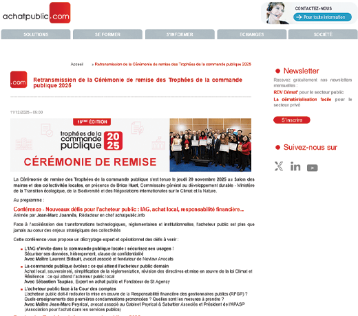  Retransmission de la Cérémonie de remise des Trophées de la commande publique 2025