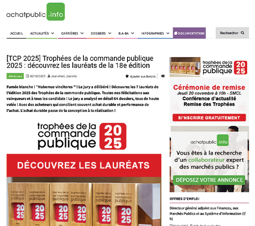 [TCP 2025] Trophées de la commande publique 2025 : découvrez les lauréats de la 18e édition 