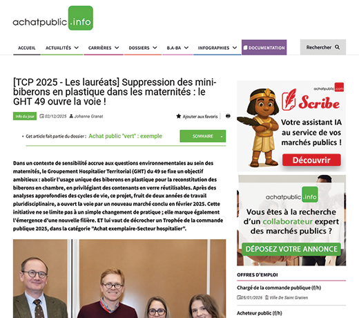 [TCP 2025 - Les lauréats] Suppression des mini-biberons en plastique dans les maternités : le GHT 49 ouvre la voie !