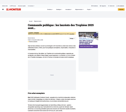 Commande publique : les lauréats des Trophées 2025 sont…