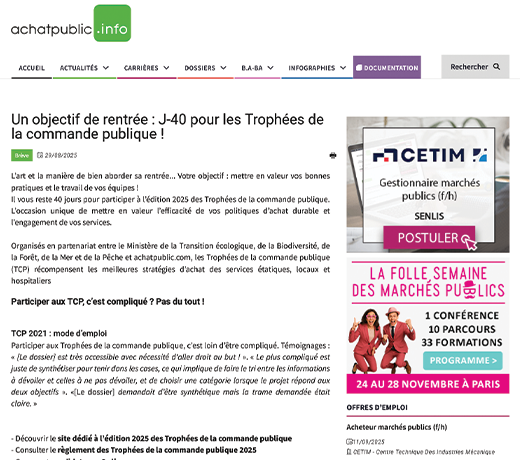 Un objectif de rentrée : J-40 pour les Trophées de la commande publique !