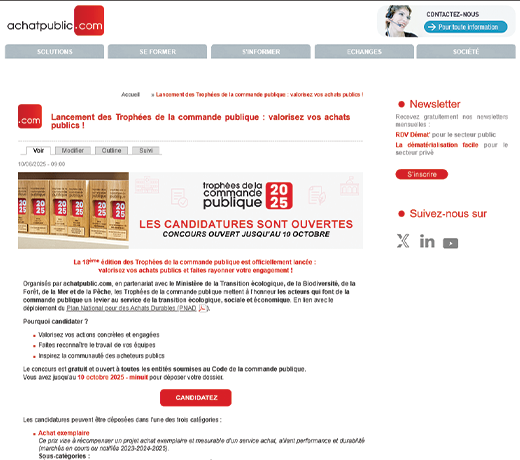  Lancement des Trophées de la commande publique : valorisez vos achats publics !