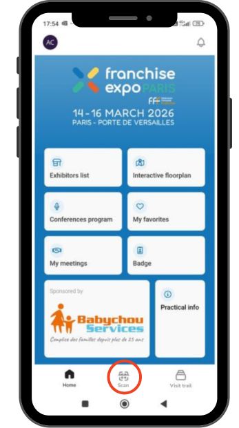 Cliquez sur le bouton central pour scanner le badge visiteur