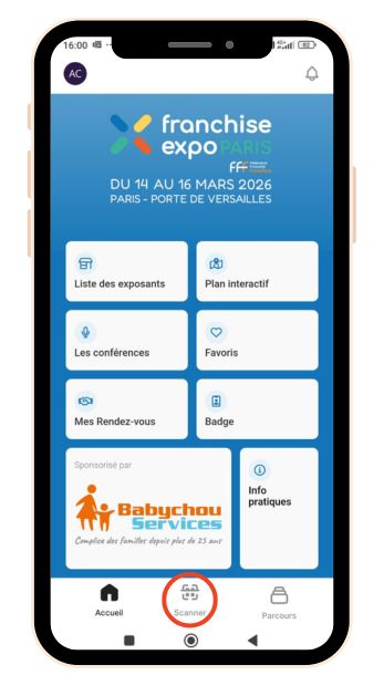 Cliquez sur le bouton central pour scanner le badge visiteur