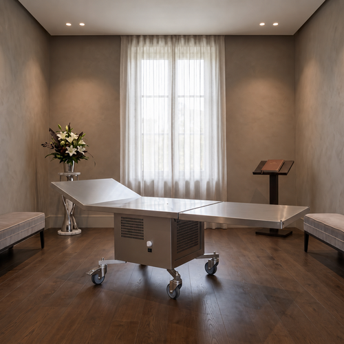 Refrigerated funeral table with retractable frame