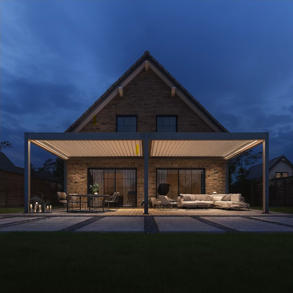 Pergola Bioclimatique motorisée autoportante avec éclairage - 4x8M