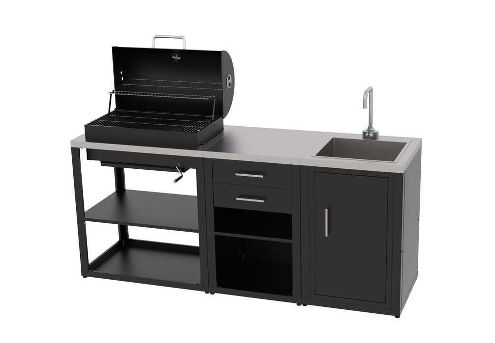 Outdoor Kitchen Set composed by 3 modules with Milano BBQ and drawers