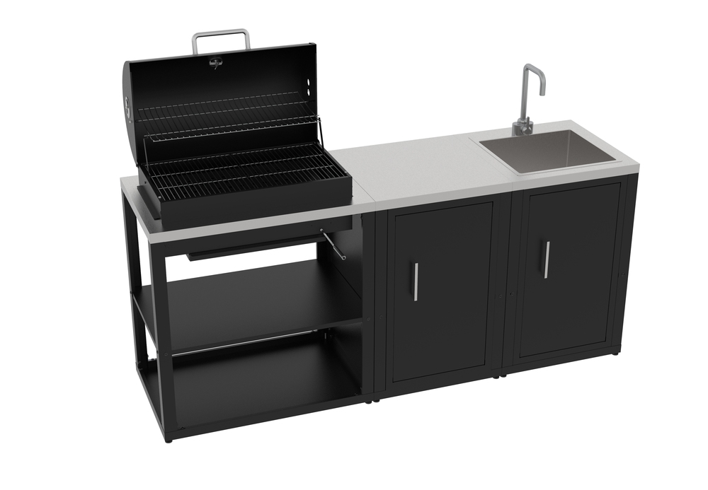 Outdoor Kitchen Set composed by 3 modules with Milano BBQ and cupboard
